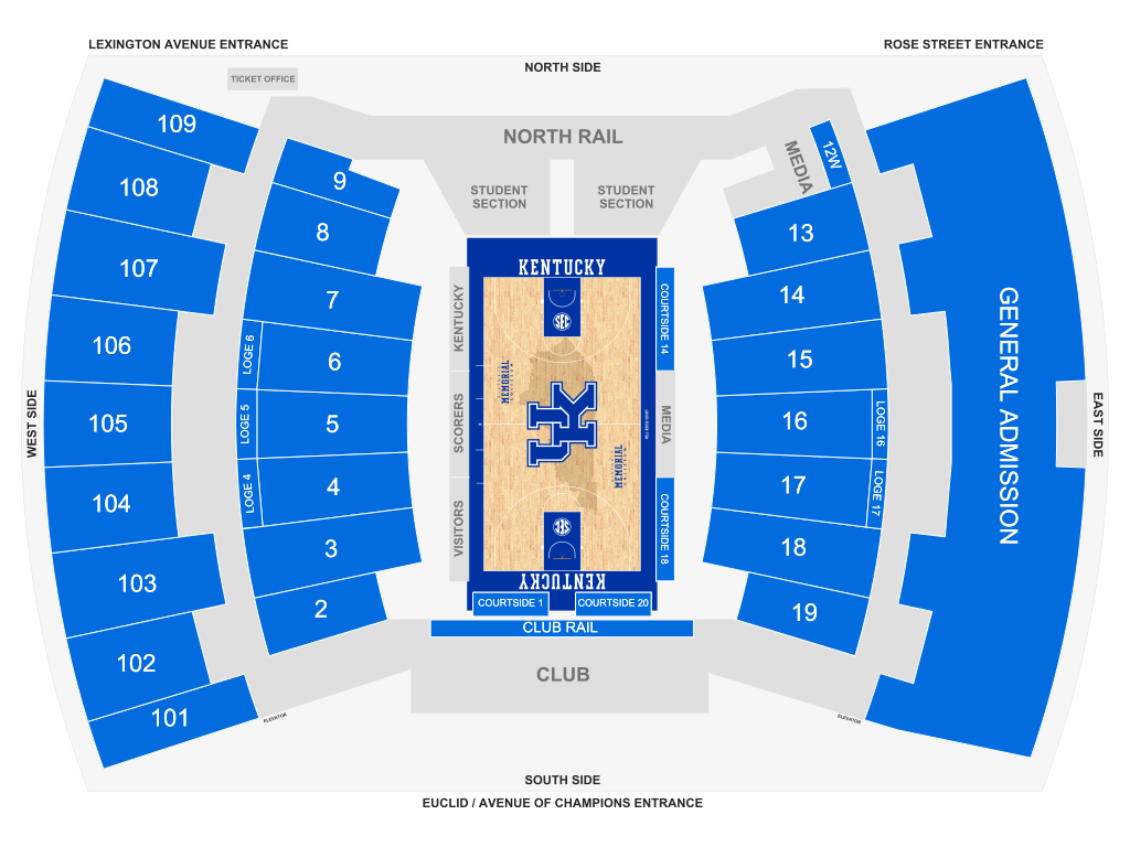 Venue seating chart for Kentucky Wildcats Womens Basketball for reference only