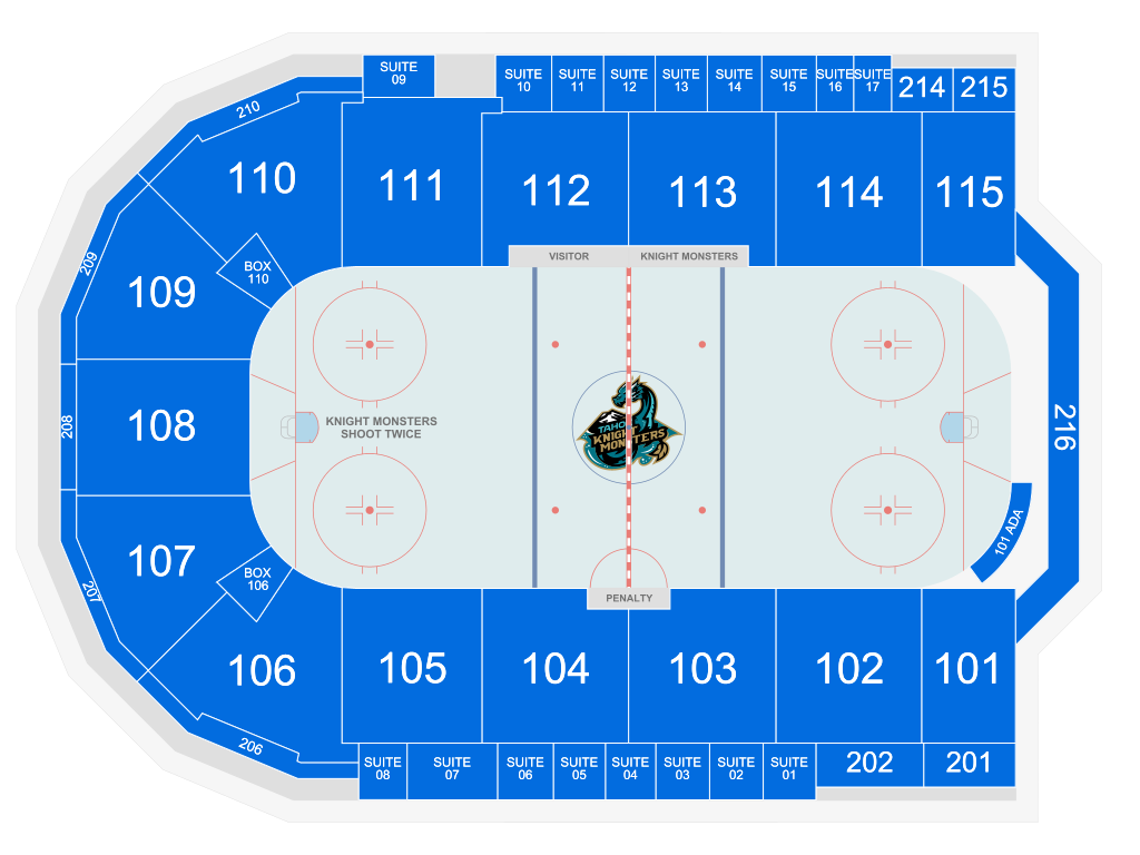 Venue seating chart for Tahoe Knight Monsters for reference only