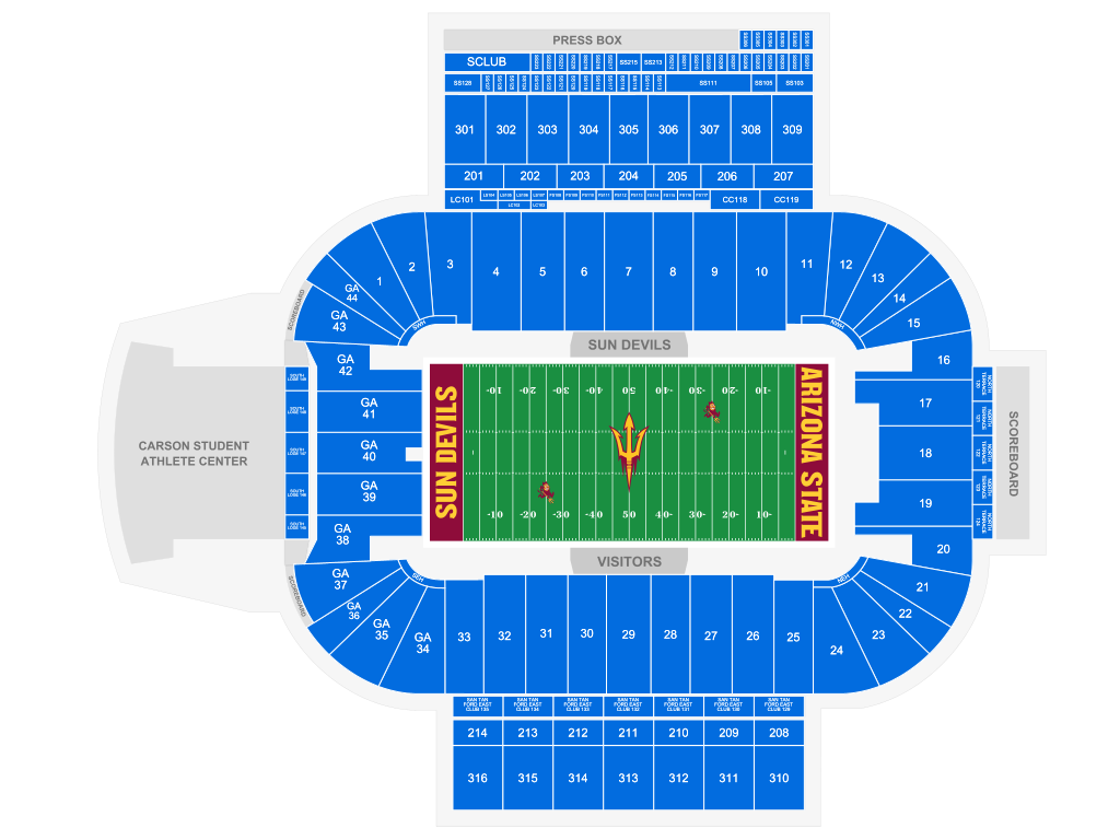 Venue seating chart for Arizona State Sun Devils Football for reference only