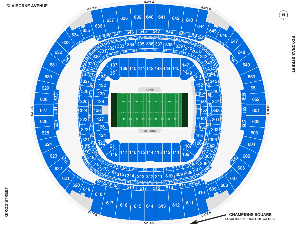 Venue seating chart for New Orleans Saints for reference only