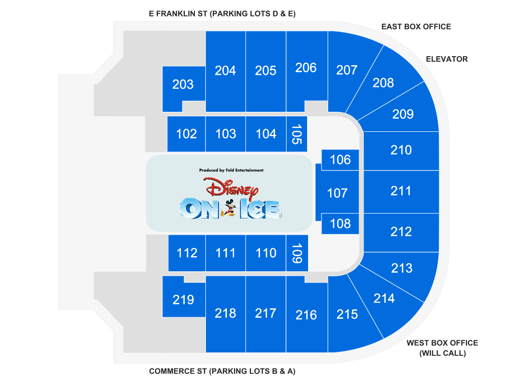 Venue seating chart for Disney On Ice presents Road Trip Adventures for reference only