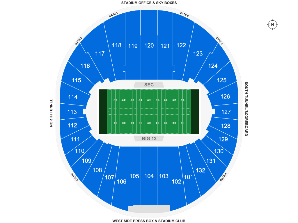 Venue seating chart for AutoZone Liberty Bowl for reference only