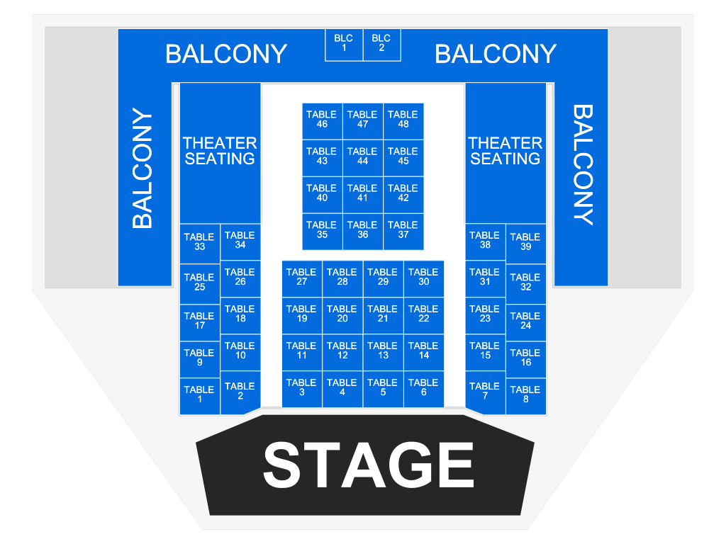 Venue seating chart for Acoustic Alchemy for reference only