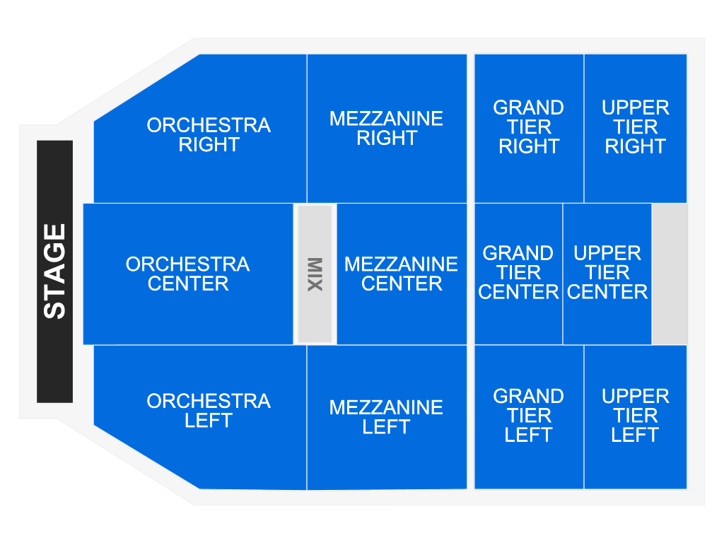 Venue seating chart for Dolly Parton's Smoky Mountain Christmas Carol for reference only