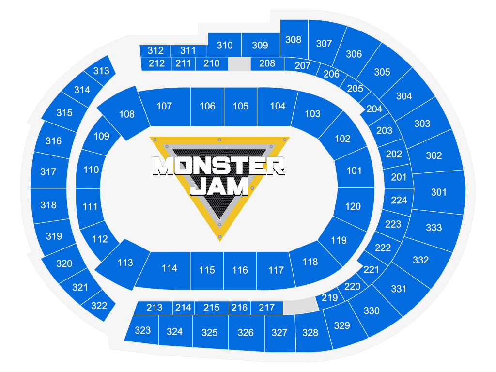 Venue seating chart for Monster Jam Freestyle Mania presented by Spin Master for reference only
