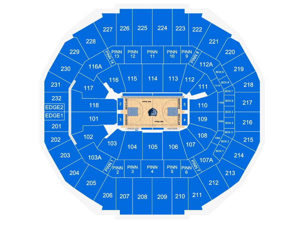 Venue seating chart for Memphis Grizzlies for reference only