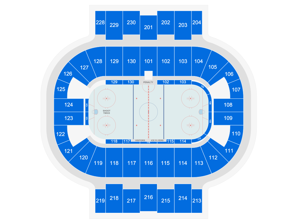 Venue seating chart for Pensacola Ice Flyers for reference only