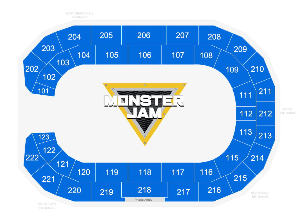 Venue seating chart for Monster Jam for reference only
