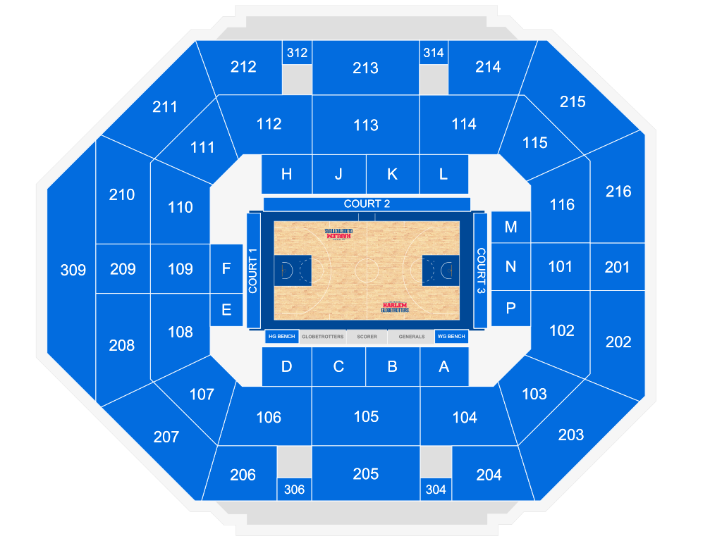 Venue seating chart for Harlem Globetrotters for reference only