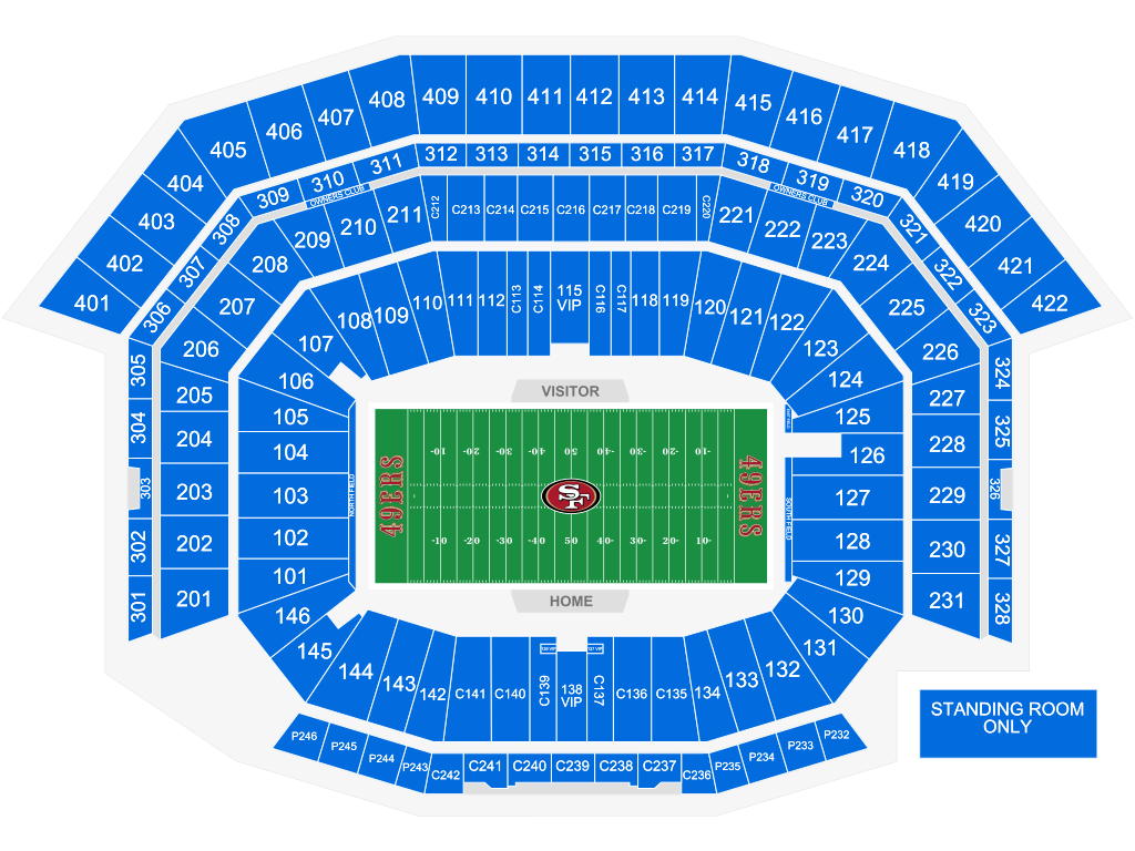 Venue seating chart for San Francisco 49ers for reference only