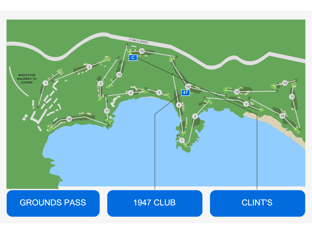 Venue seating chart for AT&T Pebble Beach Pro-Am for reference only