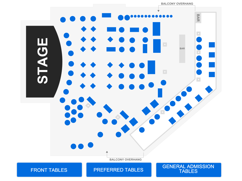 Venue seating chart for Drag-Up Comedy for reference only