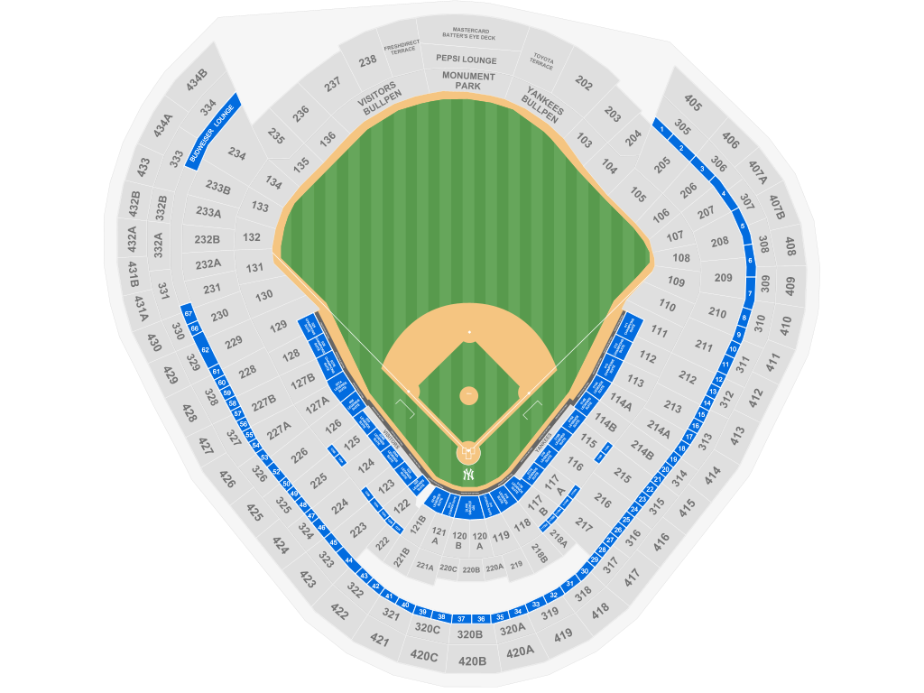 Venue seating chart for New York Yankees for reference only