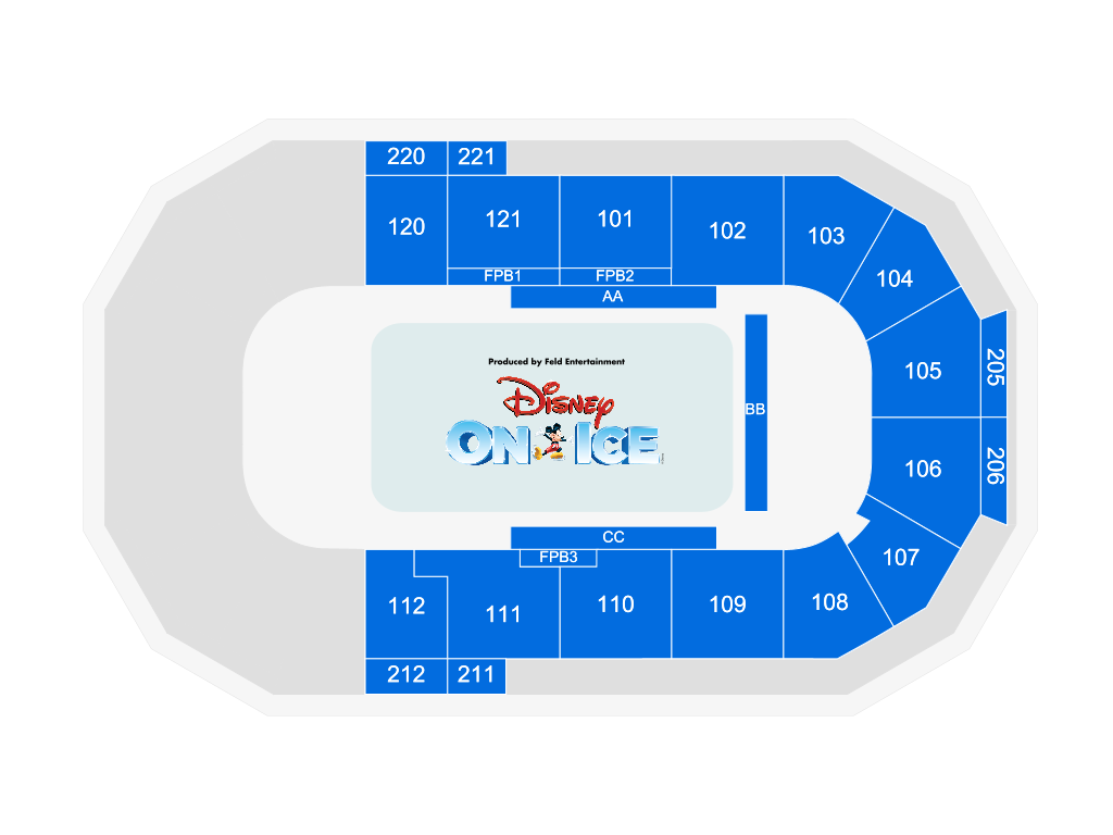 Venue seating chart for Disney On Ice presents Frozen & Encanto for reference only