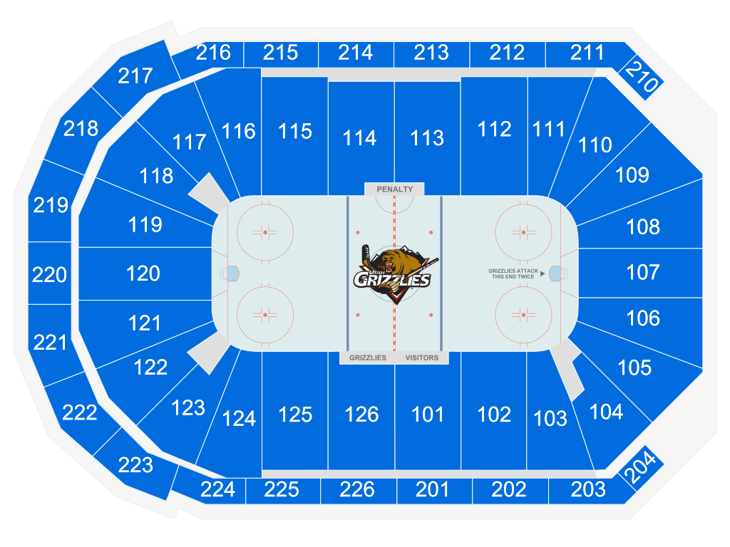 Venue seating chart for Utah Grizzlies for reference only