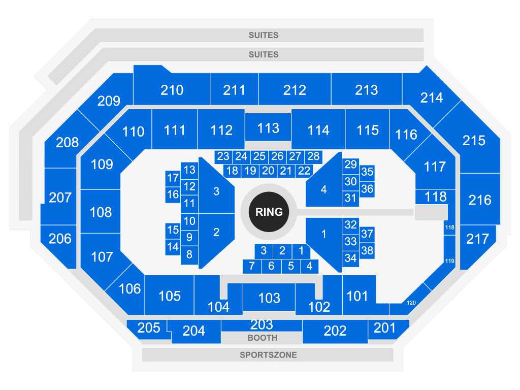 Venue seating chart for Mixed Martial Arts for reference only