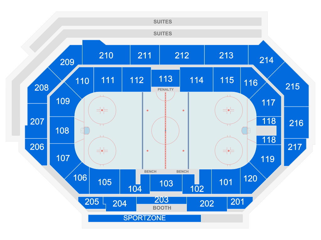 Venue seating chart for Idaho Steelheads for reference only