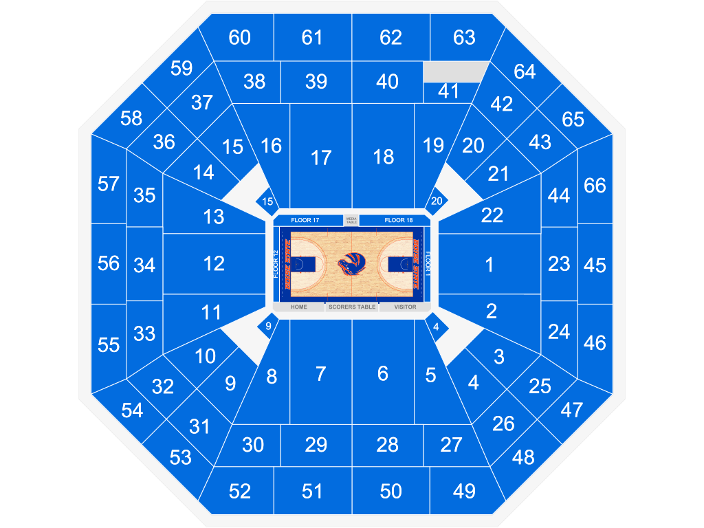 Venue seating chart for Boise State Broncos Mens Basketball for reference only