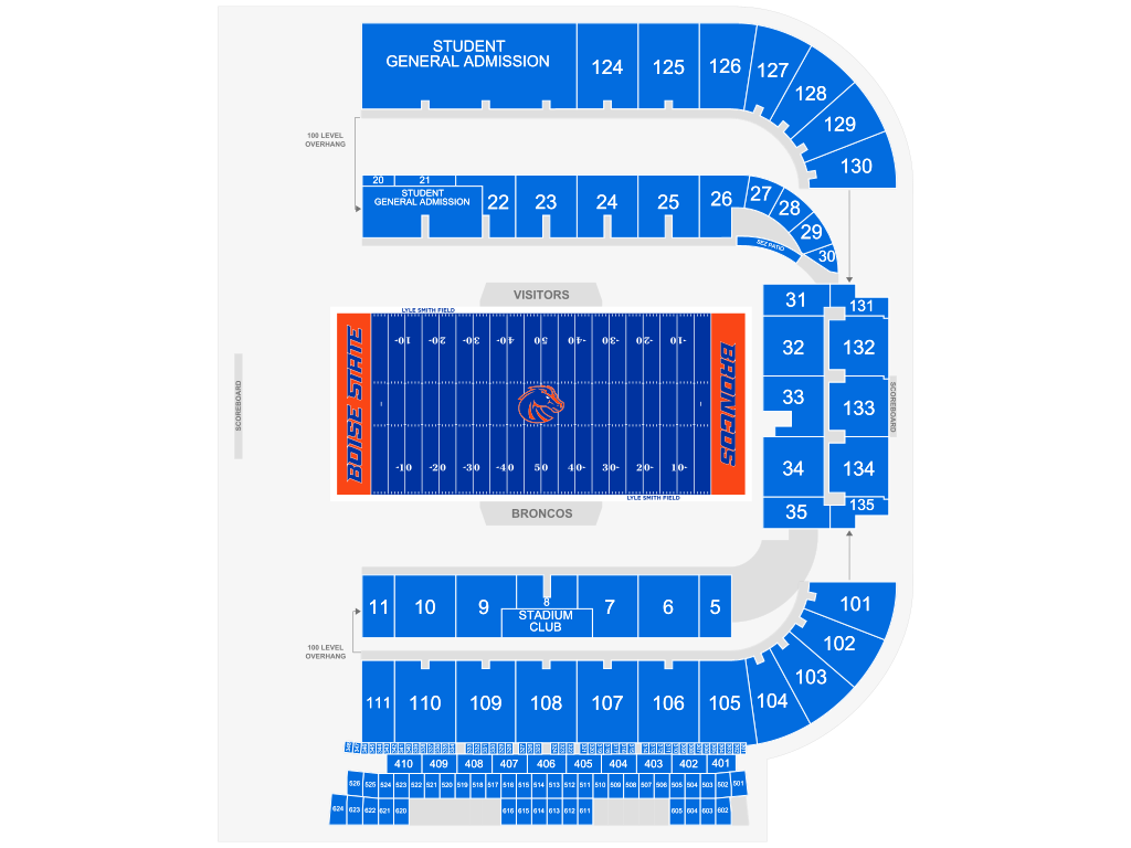 Venue seating chart for Boise State Broncos Football for reference only