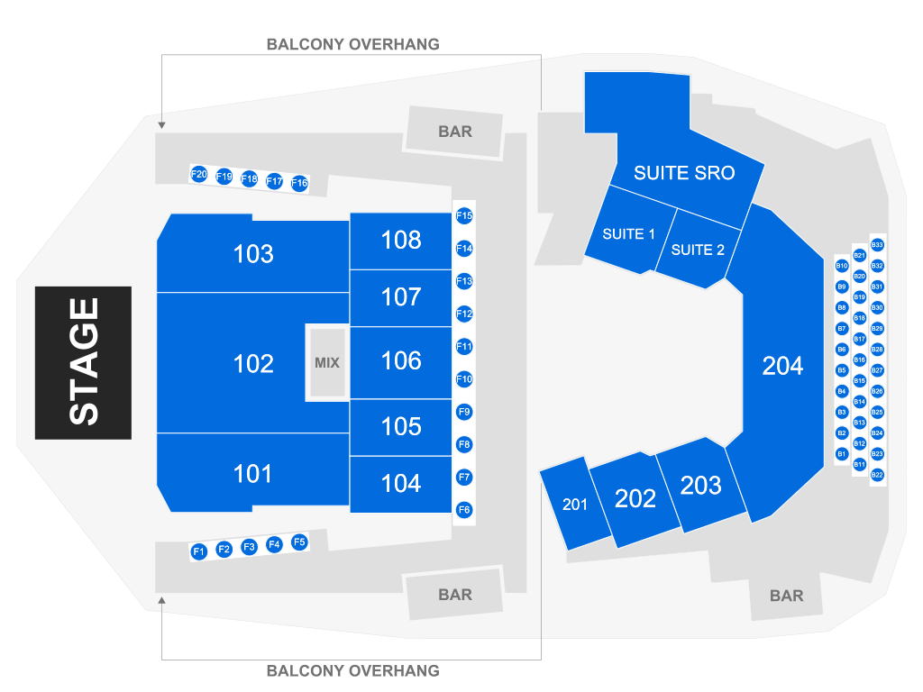 Venue seating chart for Matt Fraser for reference only