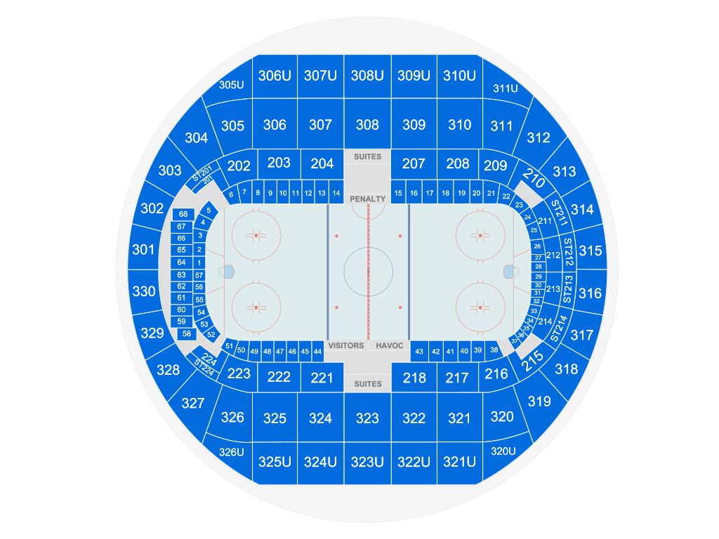 Venue seating chart for Huntsville Havoc for reference only