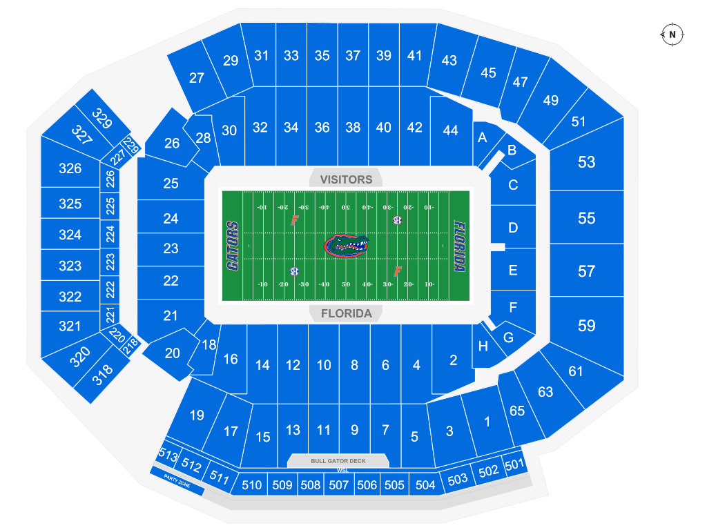 Venue seating chart for Florida Gators Football for reference only