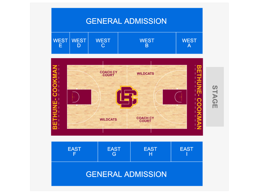 Venue seating chart for Bethune-Cookman Wildcats Women's Basketball for reference only