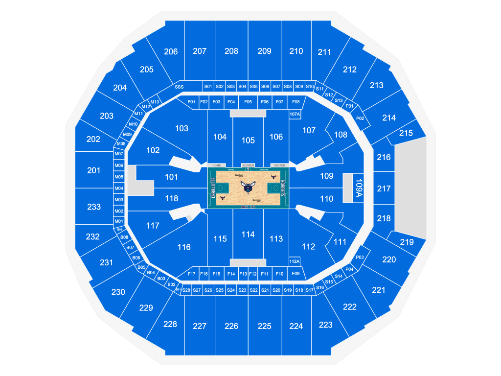 Venue seating chart for Charlotte Hornets for reference only