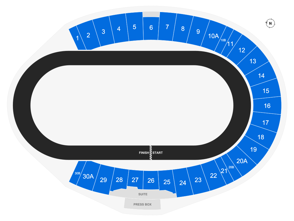 Venue seating chart for NASCAR Clash At Bowman Gray Stadium for reference only