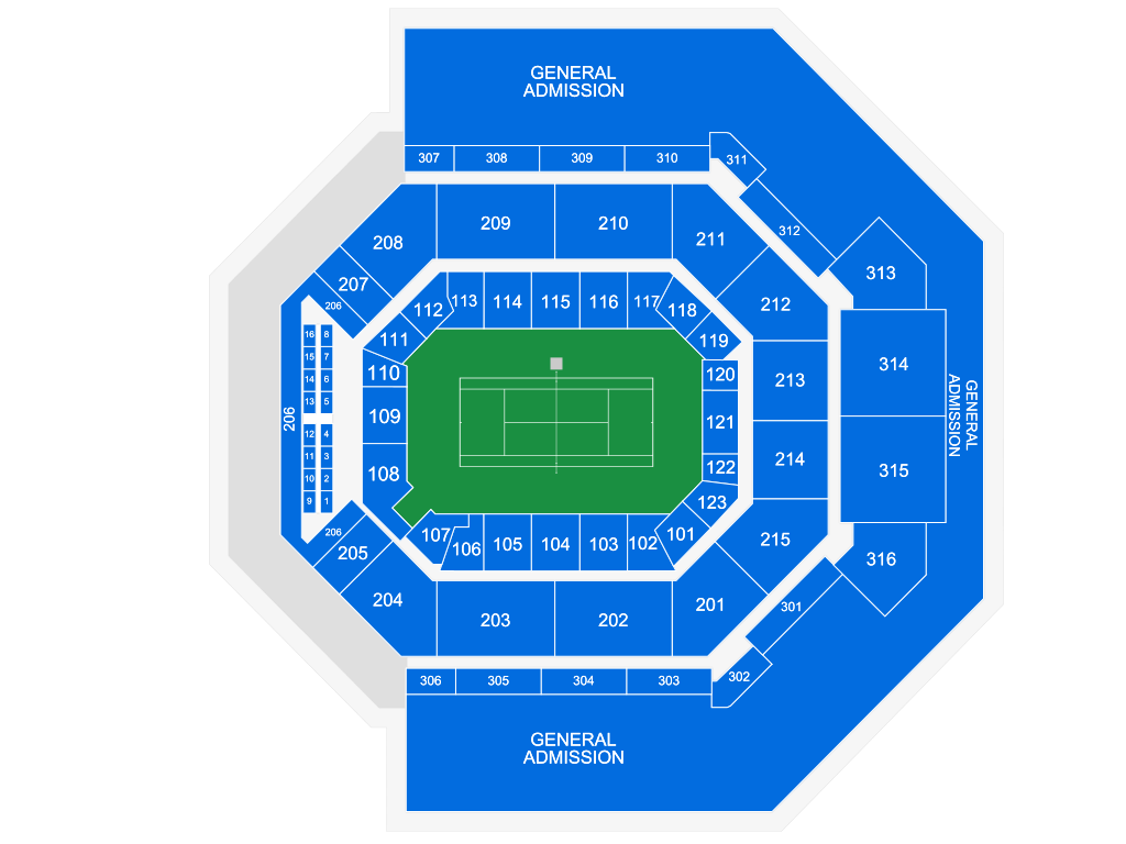 Venue seating chart for Credit One Charleston Open for reference only