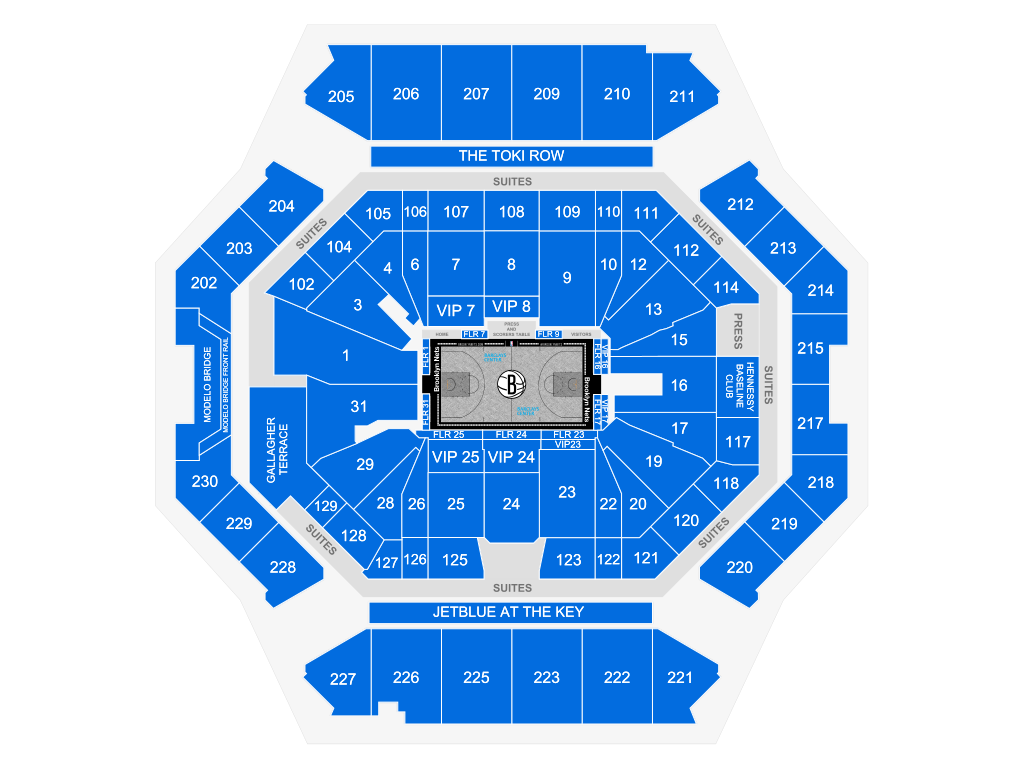Venue seating chart for Brooklyn Nets for reference only