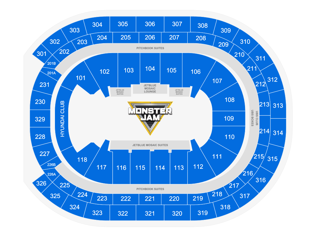 Venue seating chart for Monster Jam Freestyle Mania presented by Spin Master for reference only