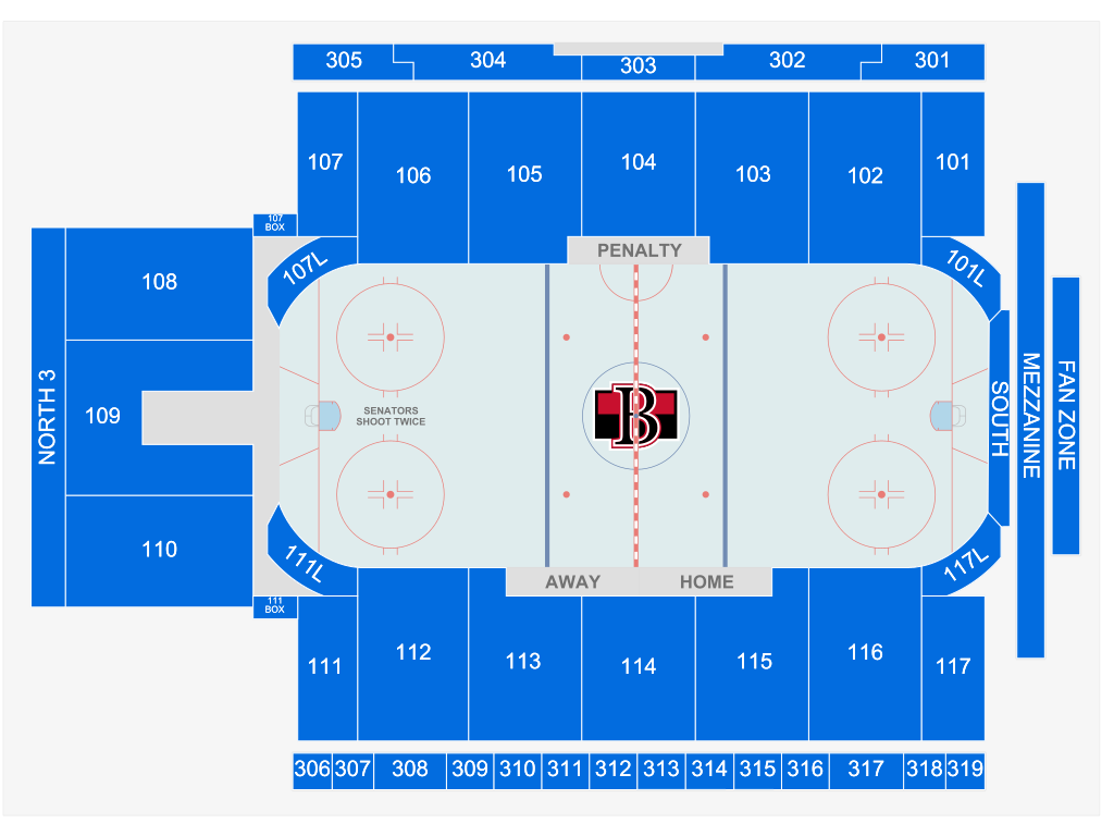 Venue seating chart for Belleville Senators for reference only