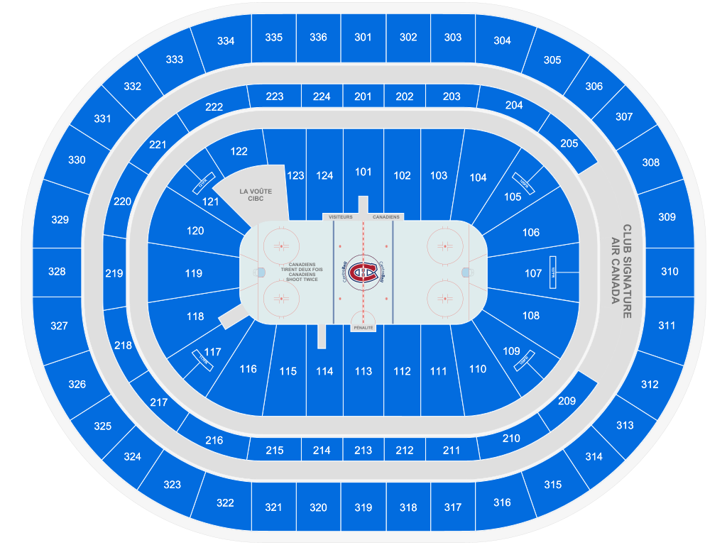 Venue seating chart for Montreal Canadiens for reference only
