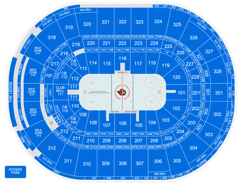 Plan de salle pour Ottawa Senators donné à titre indicatif seulement