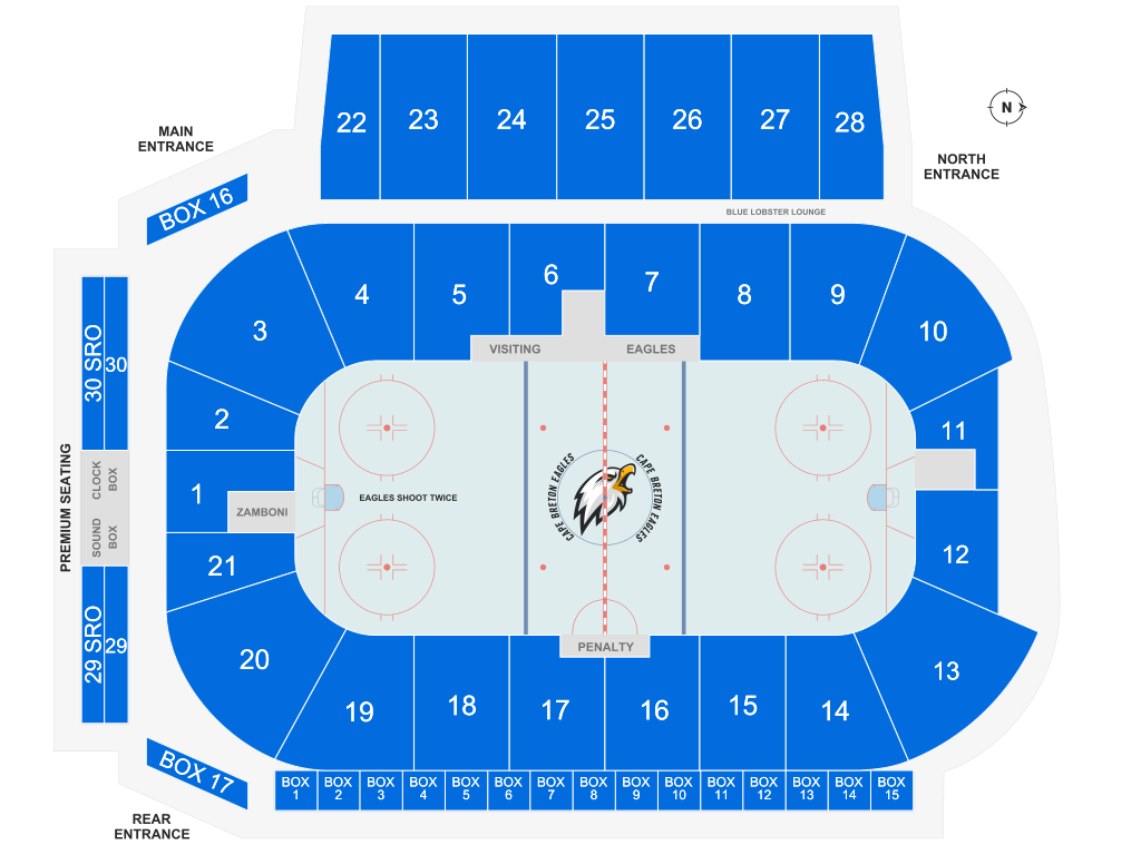 Venue seating chart for Cape Breton Eagles for reference only