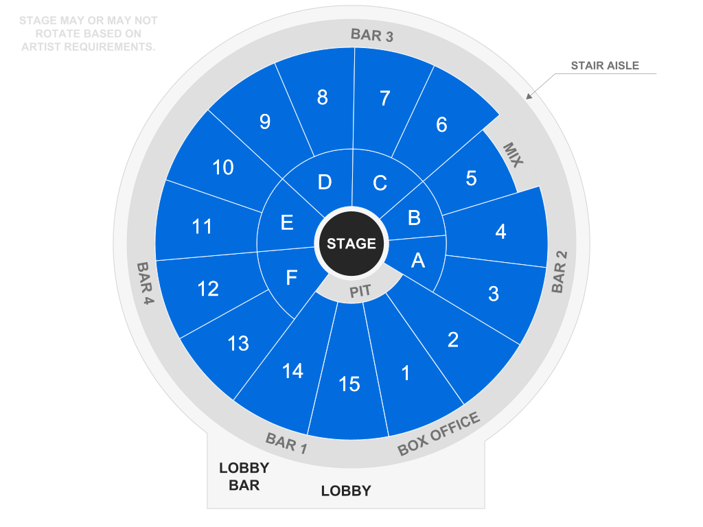 Venue seating chart for ConFunkShun for reference only