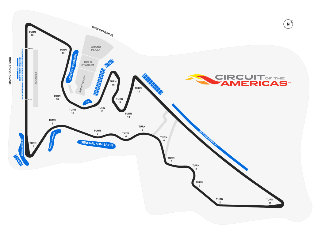 Venue seating chart for Circuit of the Americas Races for reference only