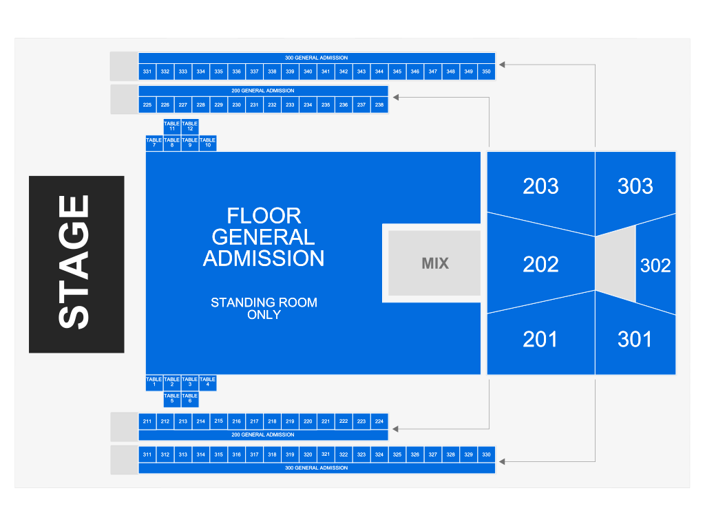 Venue seating chart for Shane Smith and the Saints for reference only
